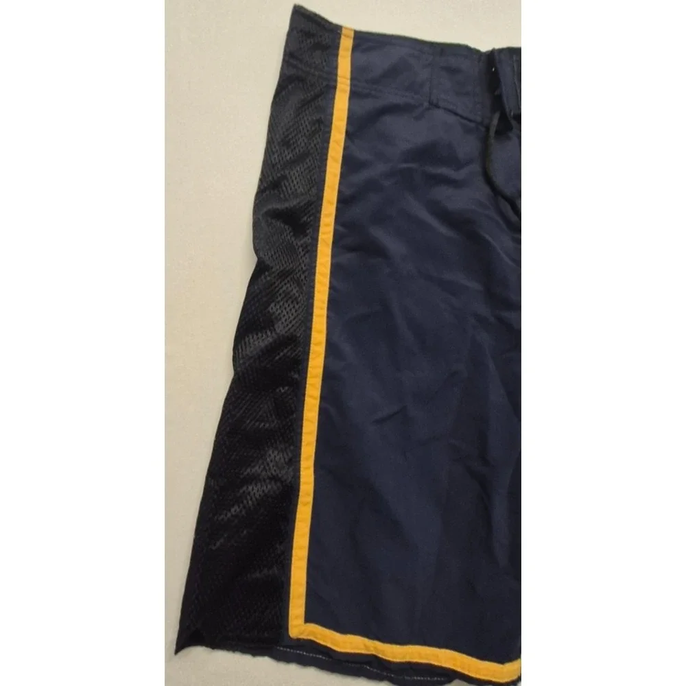 NWT Burnside men's‎ navy blue/black/yellow board shorts sz. 32 drawstring